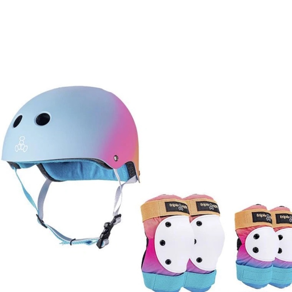 Triple Eight Certified Sweatsaver Helmet & Pads Combo Youth Sunset Pink Blue